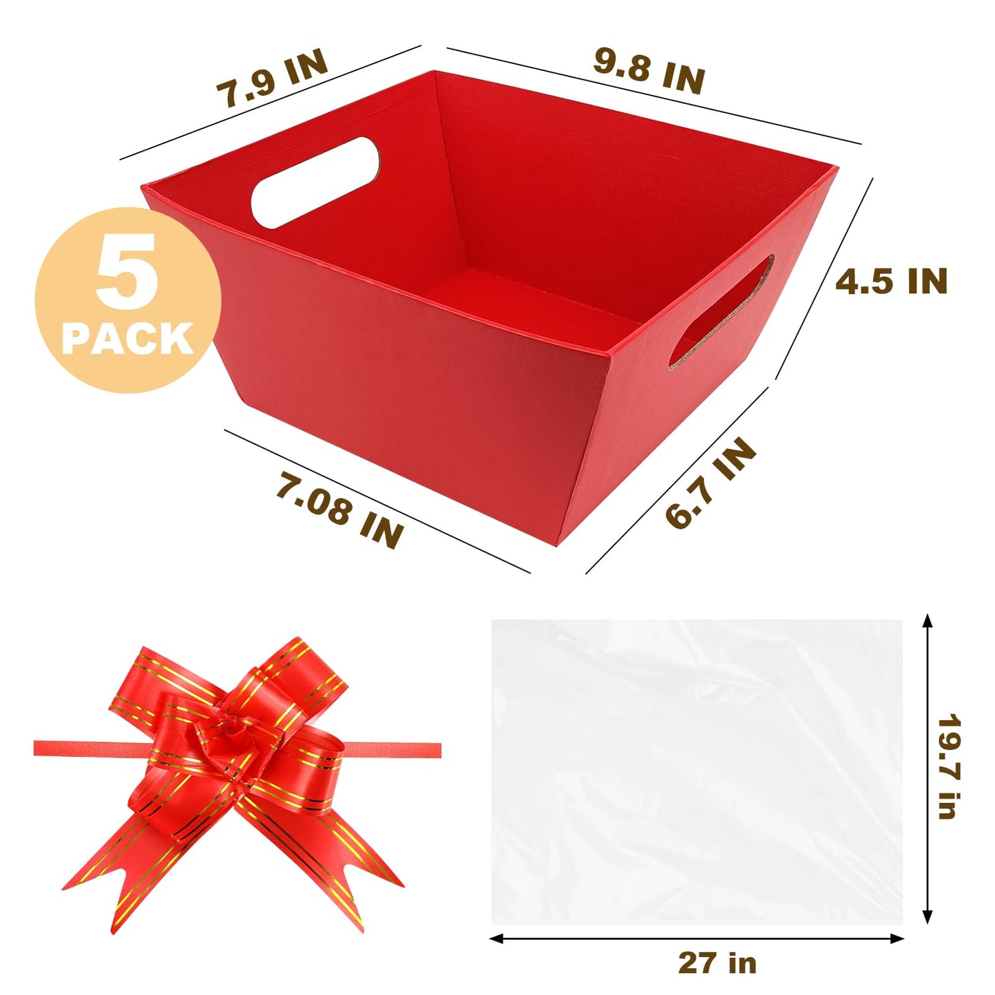 6 Set Christmas Baskets Gift Empty to Fill with Ribbons and Clear Bags for Christmas Graduation Valentine's Day Easter Wedding, Birthday Party Party Favors (red)