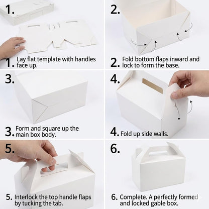 Treelement 24 Pack White Gable Boxes with Handle and Stickers,6×3.5×3.5 Inch Goodie Treat Boxes for Cookie, Party Favors,Birthday,Graduation,Lunch,Holiday Gifting