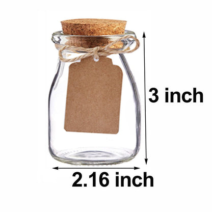 Bodosac 32 Pack Glass Favor Jars with Cork Lid, 3.4 oz Small Glass Bottles for Wedding Favor, Party Favor, Gift Jars for Candy, Twine and Labels 100 ML