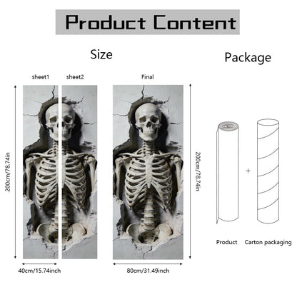 arricraft 2 Pcs 3D Self-Adhesive Door Sticker, 31.5"x78.7" Broken Wall Skeleton Decorations Door Murals Stickers PVC Removable Wallpaper Decoration for Bedrooms Living Room