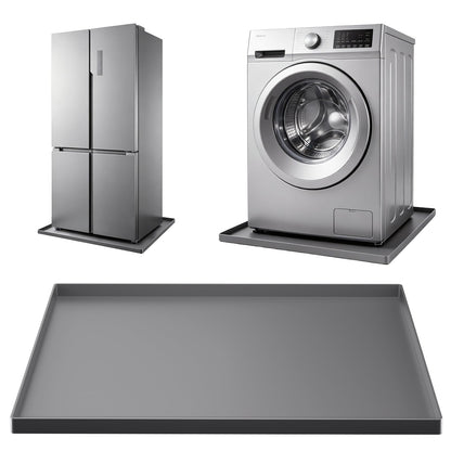 SKERTS Silicone Fridge & Washing Machine Mat 27"x27"x0.8" Non-Slip Spill-Proof Floor Protector with Raised Edges for Mini Fridge, Dishwasher, Pet Bowls, Dark Gray