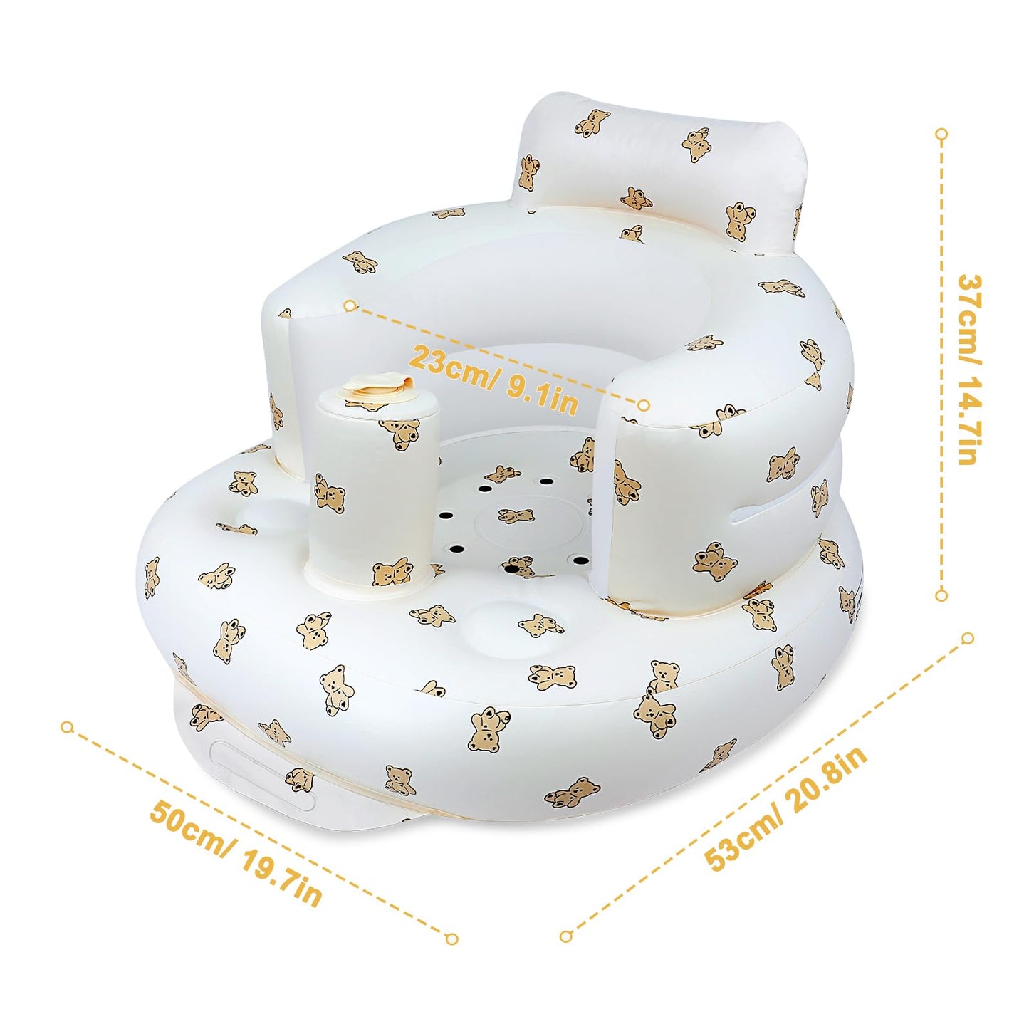 EKEPE Inflatable Baby Seat for Babies 3 Months & Up, Baby Floor Seats for Sitting Up, Baby Seats for Infants, Blow Up Baby Chair with Built in Air Pump - Bear