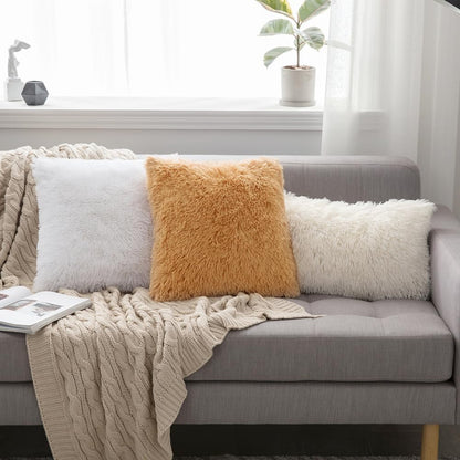 MIULEE Pack of 2 Luxury Faux Fur Throw Pillow Covers - Decorative Plush Pillow Case for Sofa, Bedroom, 16x16 Inch, White