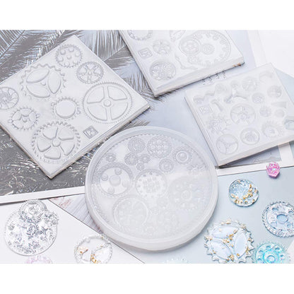 FineInno 4PCS Gear Resin Mold,Steampunk Silicone Molds for Epoxy Resin,Jewelry Casting Mould DIY Pendant, Clay, Craft,Chocolate,Cake,Fondant