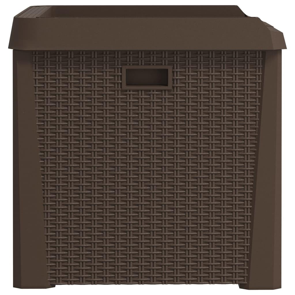 Kalmrek Patio Storage Box Brown 33 gal Polypropylene Resin Wicker Garden Deck Porch Outdoor Storage Chest Bench with Lockable Lid and Gas-Lift Mechanism for Cushion Pillow Tool Organization