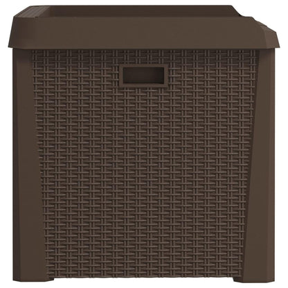 Kalmrek Patio Storage Box Brown 33 gal Polypropylene Resin Wicker Garden Deck Porch Outdoor Storage Chest Bench with Lockable Lid and Gas-Lift Mechanism for Cushion Pillow Tool Organization