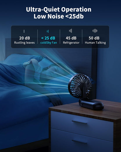 Foldable Portable Fan with LED Display, 3000mAh Battery Operated Mini Hand Held/Neck/Desk 3 in 1 Personal Small Fan for Eyelash Makeup Travel Beach Outdoor Black