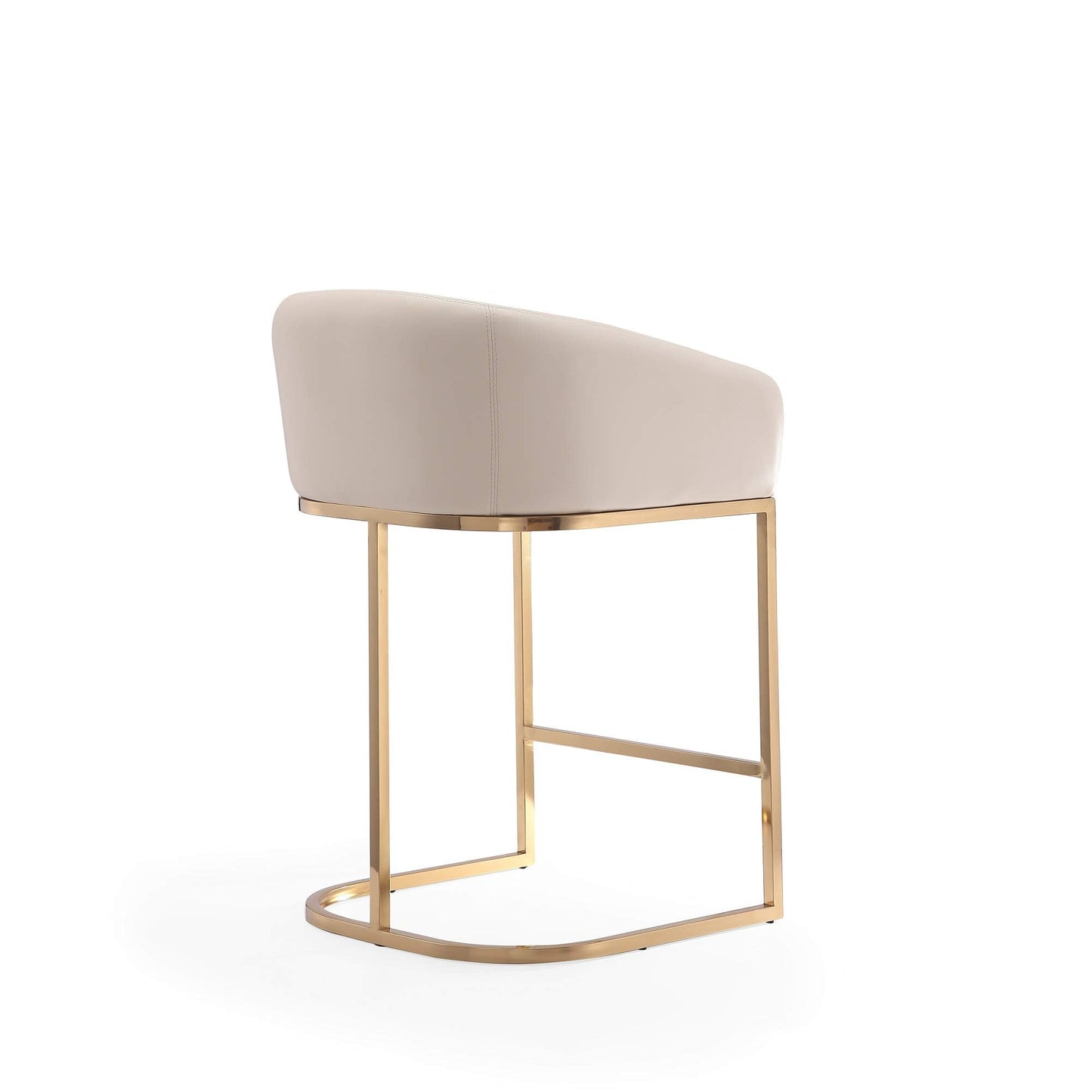 Manhattan Comfort Louvre 26 Inch Mid Century Modern Counter Height Bar Stools - Elegant Faux Leather Padded Seat, Stainless Steel Base with Footrest, Fully Assembled Barstools, Set of 1, Cream
