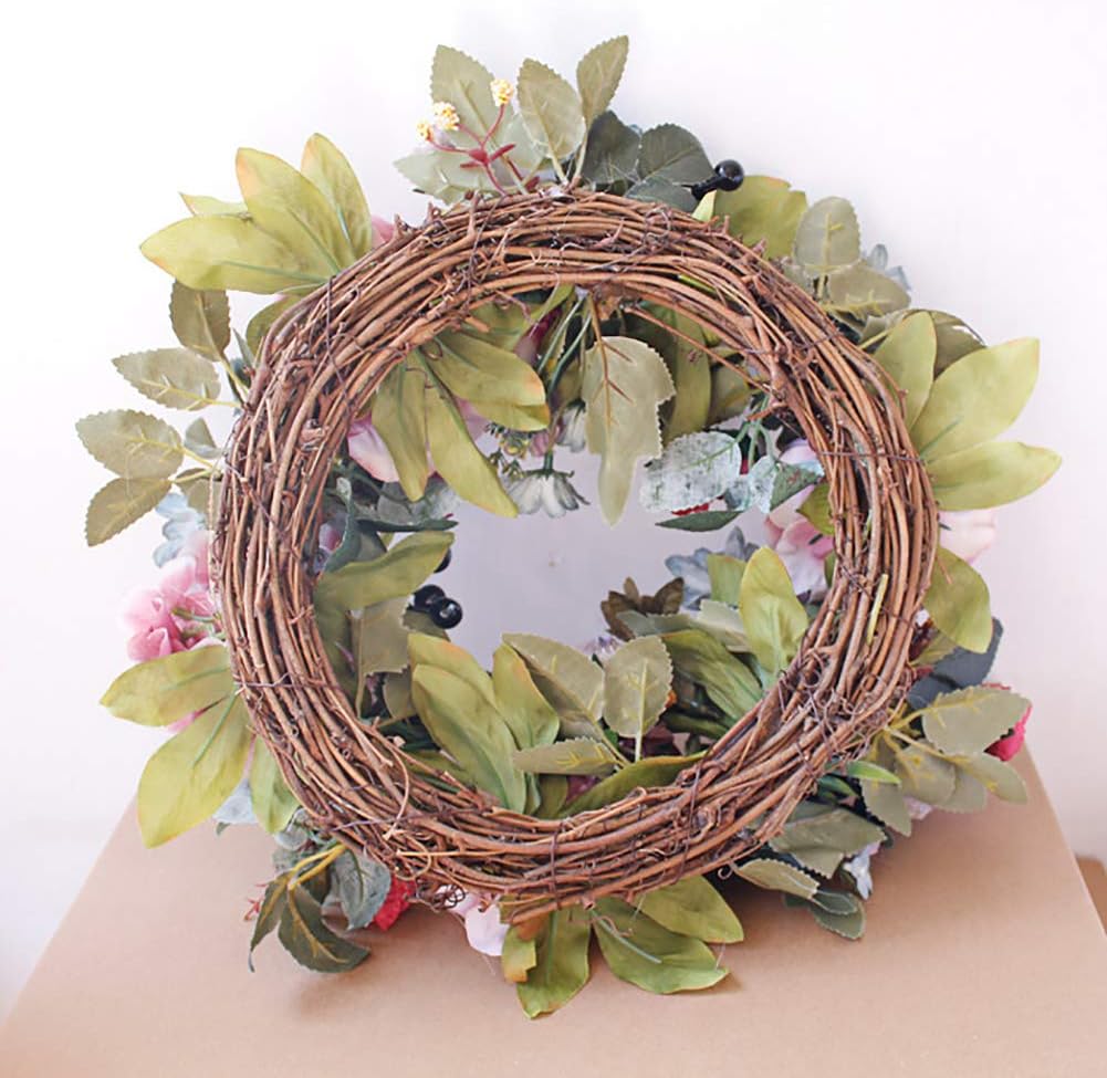 Artificial Rose Peony Flower Wreath, Newest Berry Flower Door Wreath with Green Leaves for Front Door, Wedding, Home