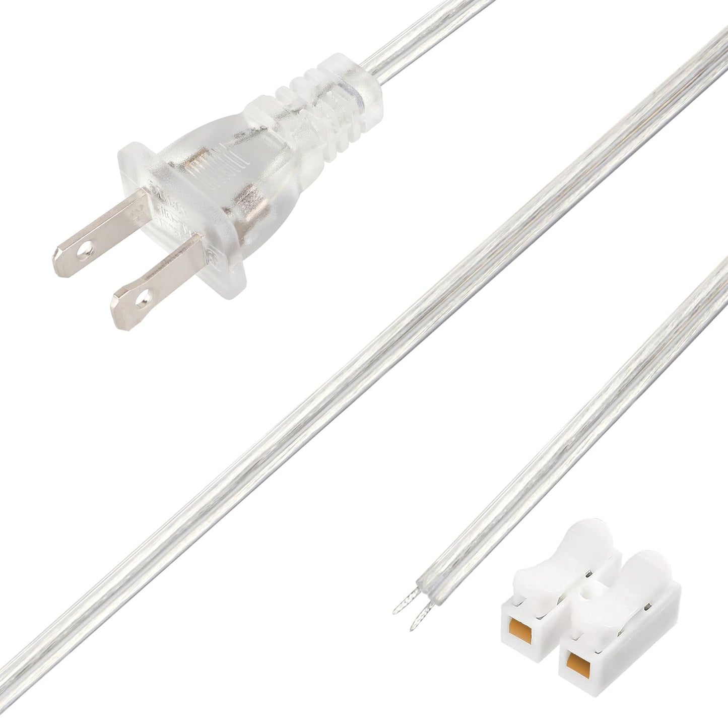 Asjeumt 2 Pcs 8 FT Lamp Cord with Plug, Replacement Lamp Wire with Plug, Clear SPT-2 Lamp Cord Wire 2 Polarized Molded Plug 18 AWG Power Cord, 8 Feet DIY Rewiring Repair Wiring Electrical Light Cords