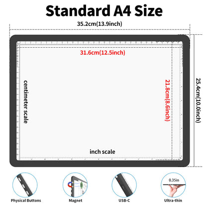 Phylosal Rechargeable A4 Light Pad with Carry Bag, Ultra-Thin Magnetic Tracing Light Box for Drawing, Diamond Art Painting Light Board with Side Button, Super Bright Light Table for Sketching (Black)
