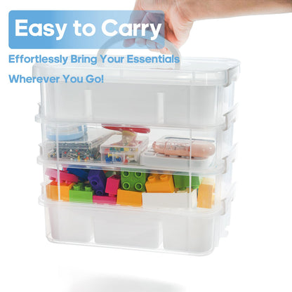 Foraineam 4-Tier Clear Storage Bins With 2 Divided Trays, Stackable Carry Storage Box Container, Plastic Lidded Organizer Case With Handle for Beads, Tools, Arts & Crafts, Sewing, Office Supplies