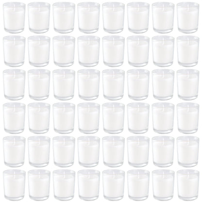YOROXRG 48 Pack White Unscented Clear Glass Filled Votive Candles. Hand Poured Wax Candle Ideal Gifts for Home Décor Parties Weddings Holidays and Meditation (White)
