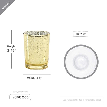 WGV Gold Speckled Tea Light Votive Candle Holder 2.2x2.75, Small Tiny Utility Cylinder Mercury Glass Vase, Home Accent Decor, 1 Pc