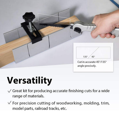 FIRSTINFO H5441 Metal Aluminum Miter Box 9.8 Inch Mitre Box for Manual Saw for Hand Saw 3 Cutting Angles with Fixable Screw