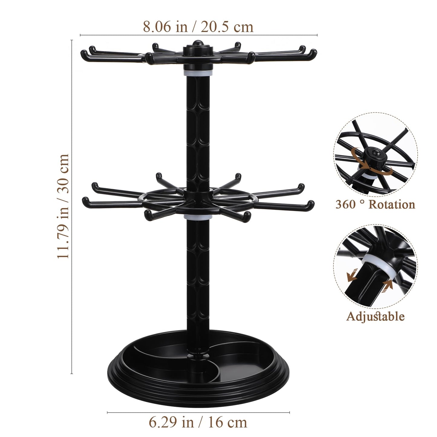 AOKWAWALIY Jewelry Stand 2 Tier Necklace Holder Black Bracelet Hanging Organizer Rotating Jewelry Earring Display Keychain Display Stand Plastic Jewelry Rack for Malls Counter Dressing Table