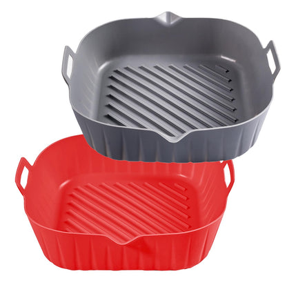 Golden Associate Silicone Liners Square for Air Fryer, 2 Pcs Non-stick Food-grade Reusable Basket Silicone Pot Baking Tray Airfryer Accessories, Top Size 8 inches, Bottom Size 7 inches