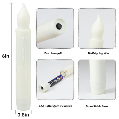 MUMCHASI Flameless Candles Battery Operated Candlesticks Flickering Led Candles Electric Flameless Taper Candlesticks Church Wedding Party Kids Home Decor H: 6 inches 12 Packs No Remote