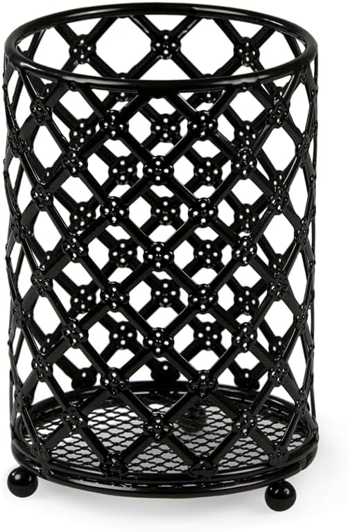 Home Basics Heavy Duty Steel Lattice Cutlery Holder, Utensil Organizer, Rust-resistant, Black, 5" x 5" x 7"