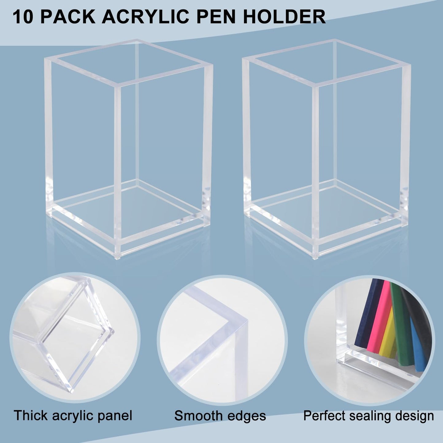 CDIVEFTN 10 Pack Clear Acrylic Pen Holders, Pencil Cups & Makeup Brush Organizers, Transparent Desk Storage for Office, School, Home & Study Supplies(10pcs)