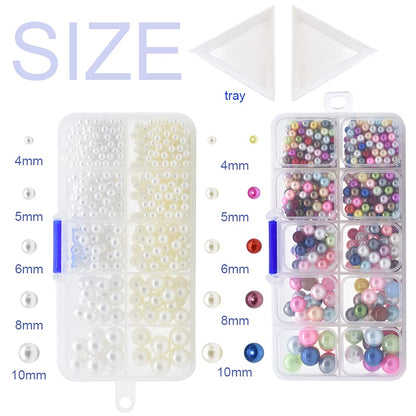 Pearl Setting Hand Press Machine Tools with 2 Boxes of 5 Sizes Colorful no Holes Round Pearls Beads and Rivet Studs, Screw Heads Tweezers for DIY Crafts