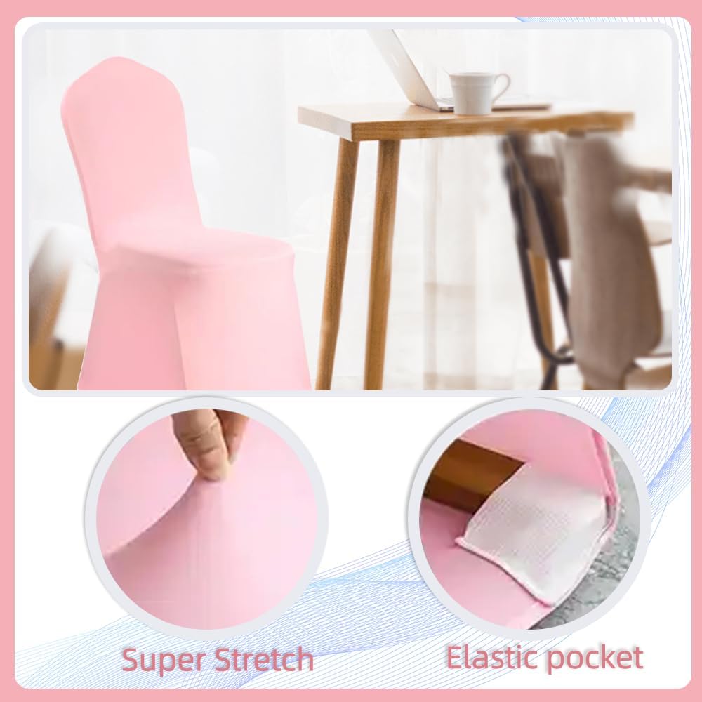 Yahpetes (1 Chair Cover Pink Polyester Spandex Banquet Chair Covers Slipcover Flat Front Stretch Spandex Chair Covers