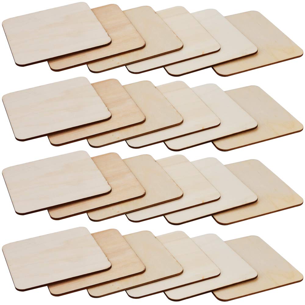 SKPPC 40Pcs Unfinished Laser Engraving Carving Blank Wood Pieces for Painting, Coasters, DIY Arts Craft Project, Staining and Decorations