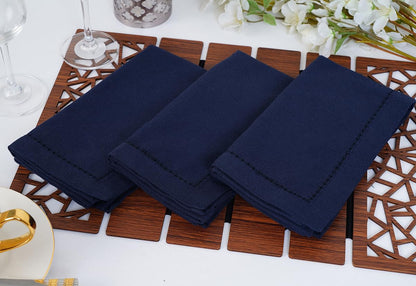Blue Needles Navy Blue Hemstitch Linen Napkins Set of 12-100% Cotton Cloth Dinner Napkins 18x18 inches, Soft, Reusable, Absorbent, Washable Ideal for Spring Summer Easter Parties & Everyday Use