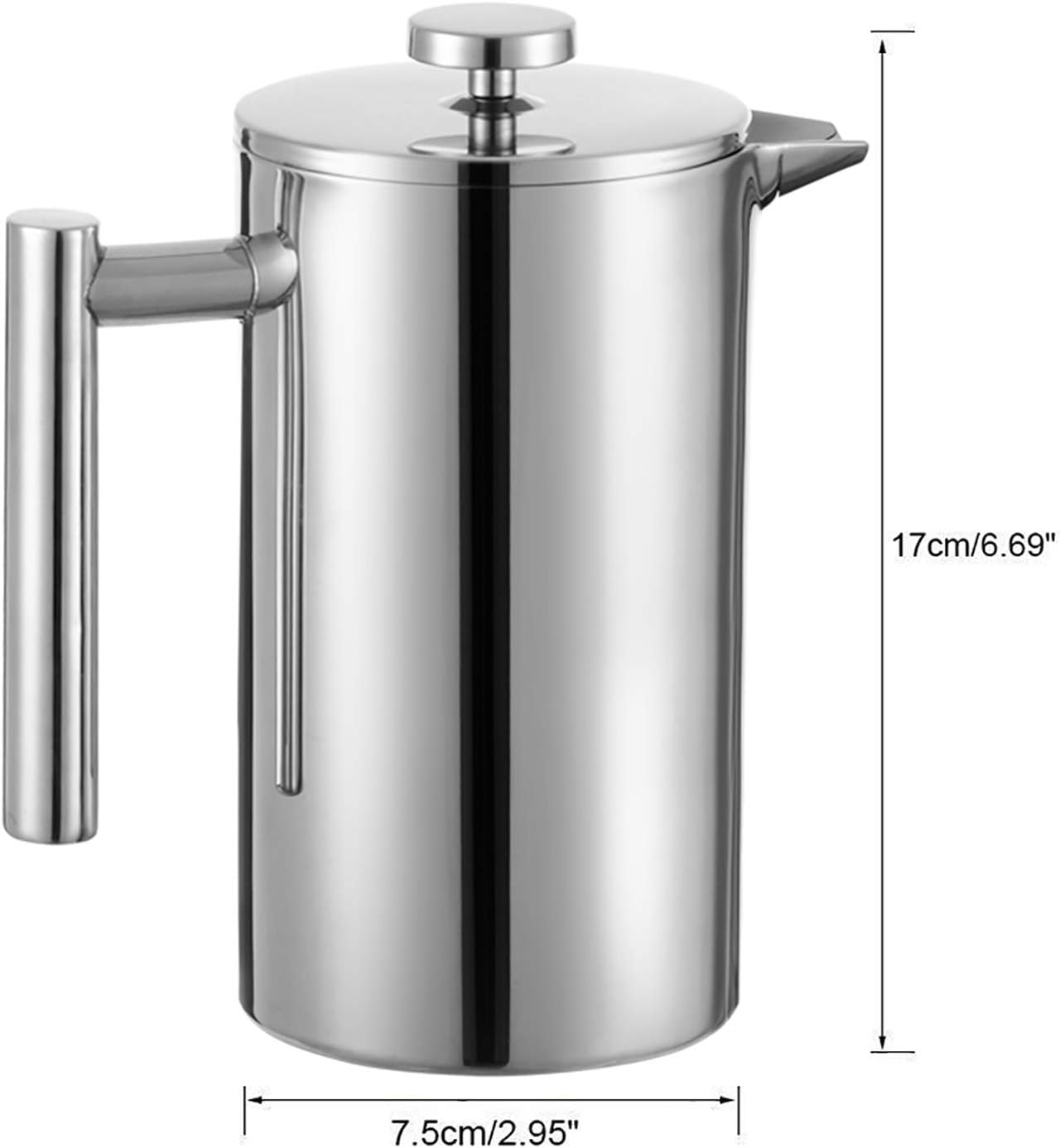 Small French Press Coffee Maker, 12OZ/350ML Stainless Steel Insulated Coffee Press with 2 Filters, 0.35 Liter (Silver)