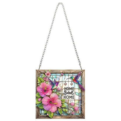 C'eitura Acrylic Special Shape Sweet Home Pink Flower 5D DIY Diamond Art Painting Hanging Pendant Rhinestone Crafts for Garden Window Decor