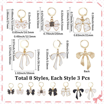 SUNNYCLUE 24Pcs 8 Styles Bow Stitch Marker Cute Crochet Markers Bulk Alloy Enamel Leverback Earrings Hooks Lobster Claw Clasps Locking Metal Knitting Charms for Jewelry Making Weaving DIY Craft Women