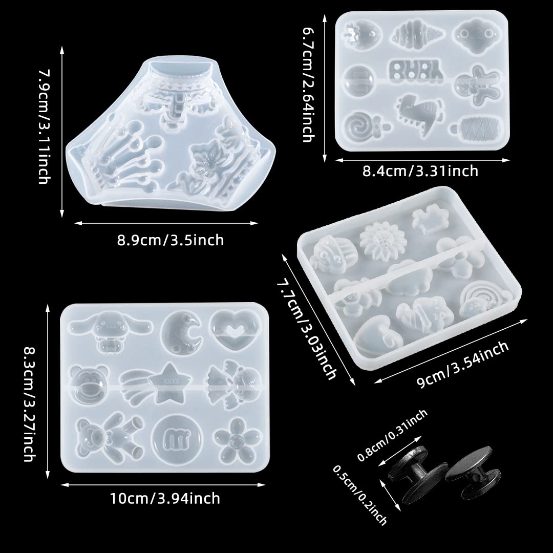 Zayookey 4pcs Shoe Charms Molds Resin Casting Cartoon Silicone Mould with 20 Buckles Small Flower Epoxy Mold for Clogs Sandals Scrapbooking DIY Phone Case Refrigerator Magnets