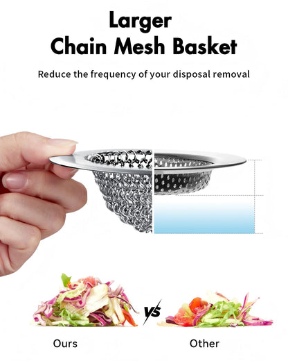 Revolutionary Kitchen Sink Drain Strainer/Patented Reversible Chain Mesh, Effortless Cleaning & Debris Catcher, Large Capacity, Anti-Clog, 304 Stainless Steel & Rust-Proof/Handmade