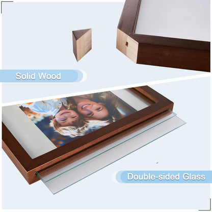 DLQuarts 8x10 Floating Photo Picture Frame, Floating Display 6x8, 5x7,or Full Display 8x10 Photos, Solid Wood, Double Glass, 2 Pack, Retro Walnut