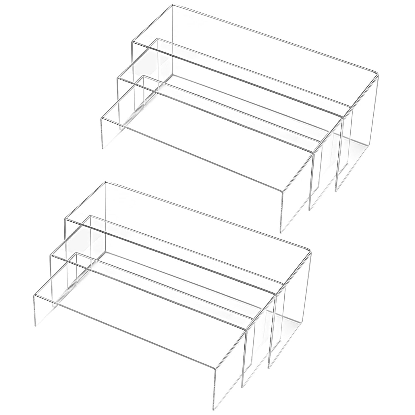 Chuangdi 2 Sets Large Acrylic Risers Display Stands for Figures Collectibles, Shelf Showcase for Dessert Cupcake Candy Treat Action Product Jewelry(Clear,Extra Large Set)