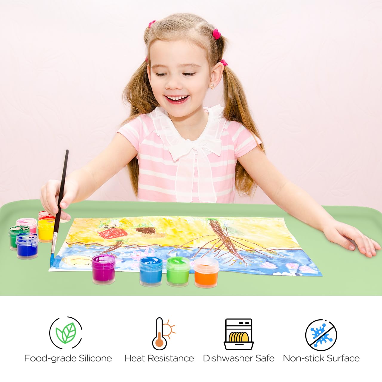 YAMJUG Silicone Mat for Crafts, 24" x 16" Painting Art Mat for Kids with Raised Edges, Silicone Paint Mats for Crafts, Clay, Jewelry-Making & Resin