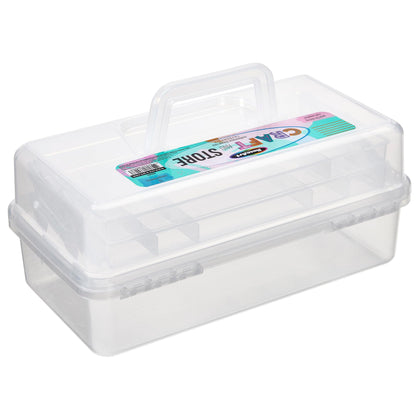 RoseArt Multi-Layer Plastic Dividing Craft Storage Box - Portable Handled Art Supply Organizer, Utility, Tool, Medicine, Craft Box Clear - Made in U.S.A