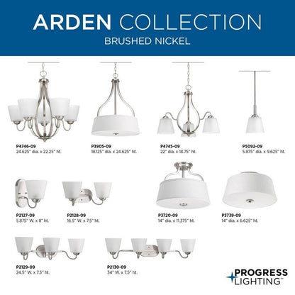 Progress Lighting 2-Light 14" Semi-Flush Convertible, Arden Collection, Indoor, P3720-09, Brushed Nickel