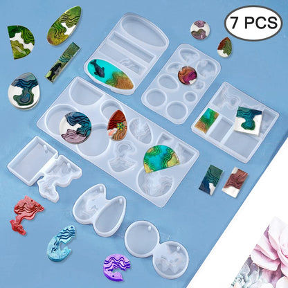 SENHAI 7 PCS Island Pendant Resin Molds, Ocean Style Epoxy Silicone Molds for DIY Craft Making Pendant Keychain Jewelry