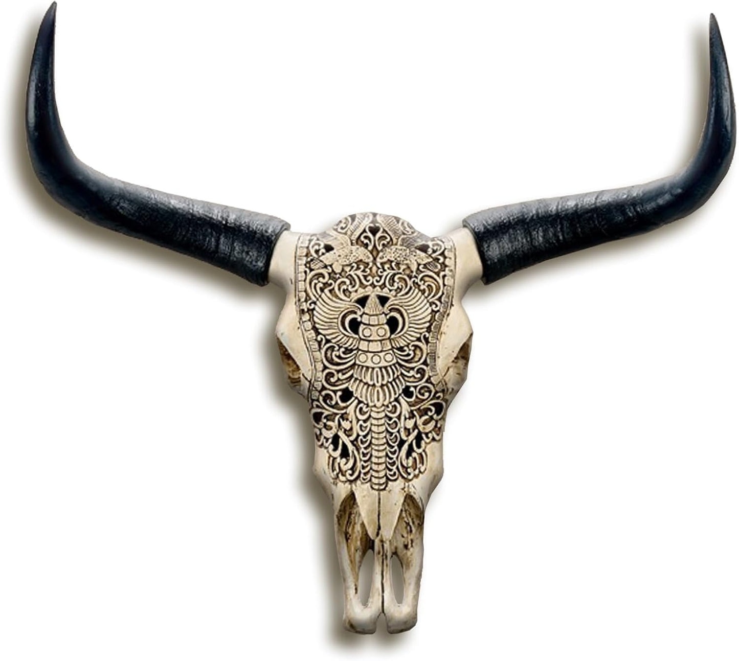 XOUXYJUN Long Horn Cow Skull, Cow Skull Wall Hanging Decor,Wall Hanging Faux Longhorn Skull Faux Taxidermy Animal Head, Handmade Decor Home Sculpture Faux Bull Horns for Wall 27″*26″*10″ (White)