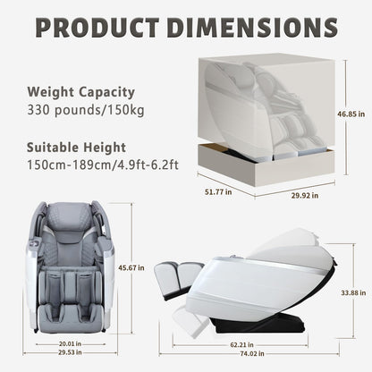 HealthRelife 4D Massage Chair Full Body, 166° Flexible Track, 18 Modes, 11Technique, 36 Airbag Massage, with Yoga Stretch, Foot Massage, Zero Gravity Massage Recliner（Grey）