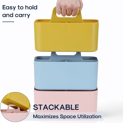 Multiuse Caddy Organizer with Handle - Stackable Yellow Plastic Bin Basket for Art, Craft, Makeup, Bathroom, Kitchen,