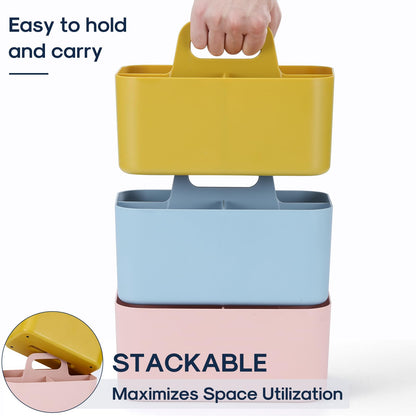 Multiuse Caddy Organizer with Handle, Portable Divided Plastic Tote Bin - Art Craft, Stationary Pen Marker Crayon, Makeup Hair Supplies Storage - Bathroom, Classroom, Dorm, Office, Desk Holder -Yellow