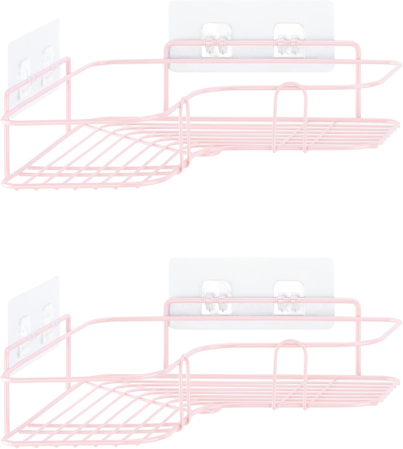 Set 2 Navaris Self Adhesive Shower Caddy - of Bathroom Organizer Shelves for Corner Wall of Bath - Toiletry Shampoo