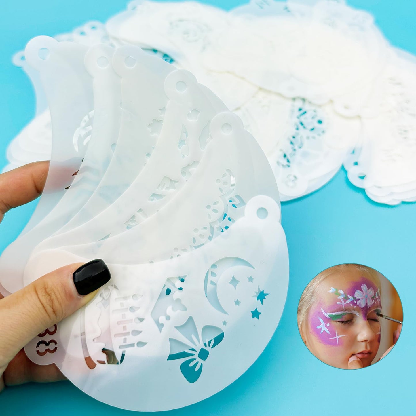 50 Pcs Face Paint Stencils Set, Reusable Body Facial Painting Art Templates for Halloween, Party Makeup and Temporary Tattoo Art