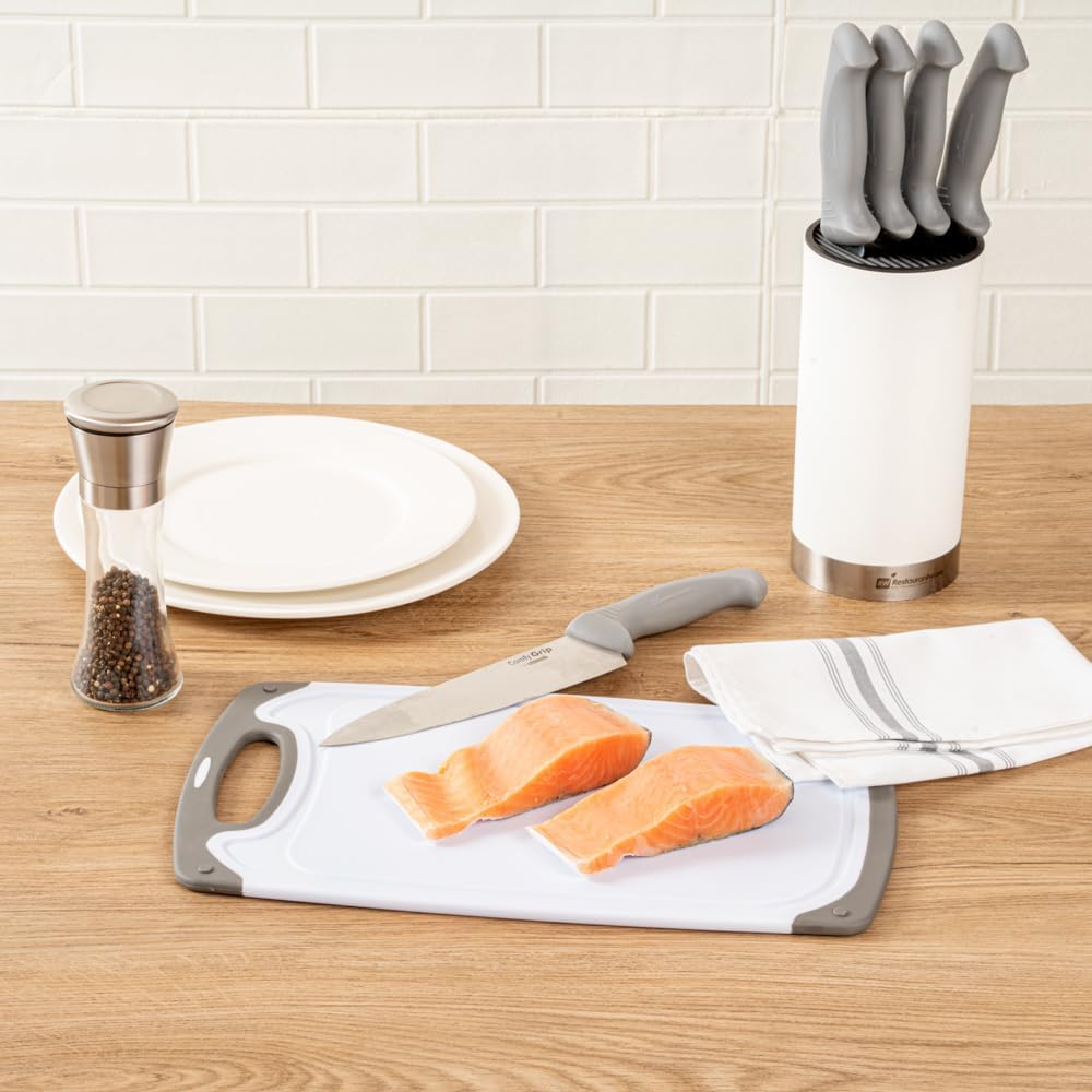 Restaurantware Comfy Grip Cutting Board Set, 3-Piece Food-Grade Kitchen Board Set with TPR Border and Handle