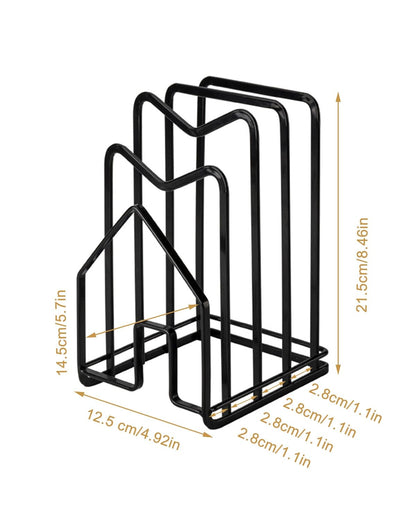 SUNFICON Cutting Board Rack Chopping Board Organizer Stand Holder Kitchen Countertop Pots Pan Lids Rack Organizer Flat Steel 4.92 x 5.7 x 8.47 in. Black
