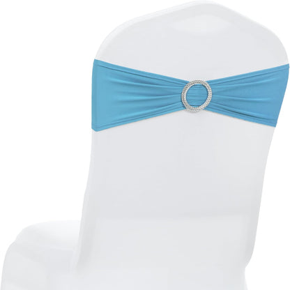 MDS Spandex Chair Sashes - Universal Fit Elastic Stretch Bands with Buckle for Weddings | Blue, Pack of 125
