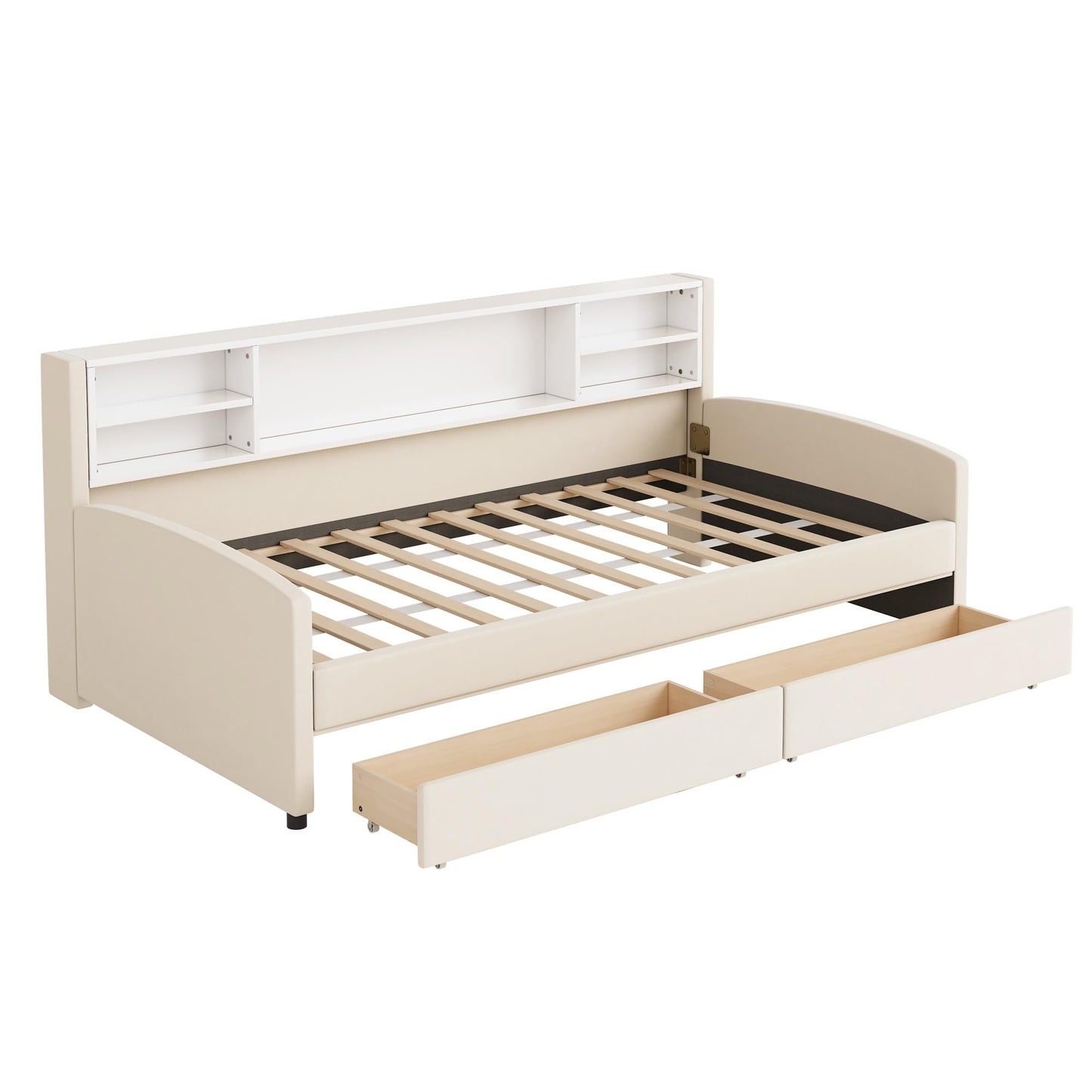 Merax Twin Size Upholstered Platform Bed with Storage and Drawers, Beige