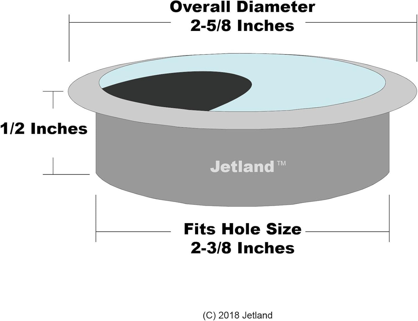 Jetland Desk Grommet for Wire Organizer - Bright Silver, 2-3/8" Hole, GBT60, 2-Pack